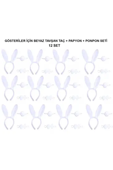 Beyaz Tavşan Kostüm Seti – Taç, Papyon, Kuyruk (12’li Paket) Beyaz Tavşan Kostüm Seti – Taç, Papyon, Kuyruk (12’li Paket)