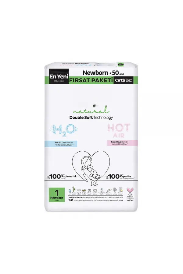 Natural Double Soft Bebek Bezi Fırsat Paketi 1 Beden 50 Adet Natural Double Soft Bebek Bezi Fırsat Paketi 1 Beden 50 Adet