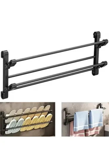 Sunup Sn-30748 Siyah Duvara Monte 65 Cm Çok Amaçlı Pratik Terlik Ayakkabı Ve Havlu Düzenleyici