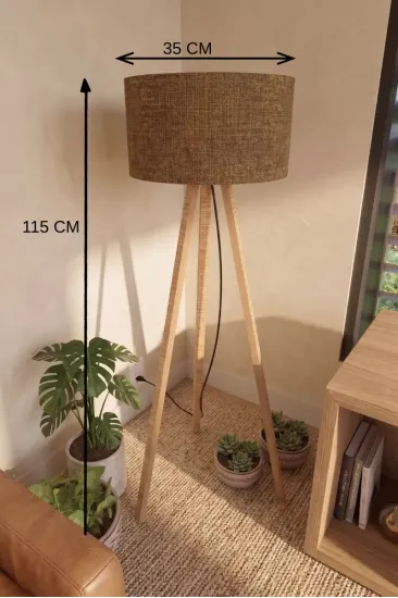 3 Ayaklı Tripod Lambader Tütün Kahve Kumaş Başlık 3 Ayaklı Tripod Lambader Tütün Kahve Kumaş Başlık