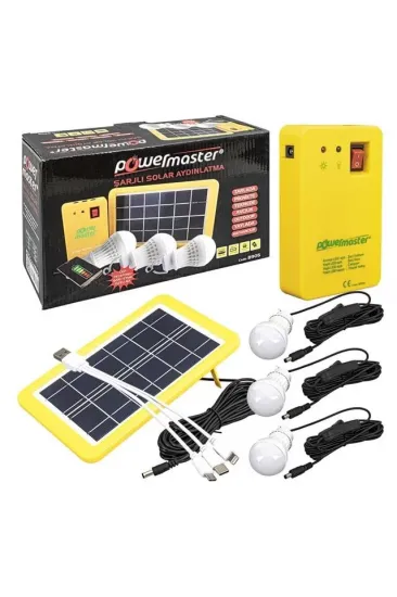 Powermaster Solar Aydınlatma Seti Çok Uçlu 3 Ampullü Powermaster Solar Aydınlatma Seti Çok Uçlu 3 Ampullü