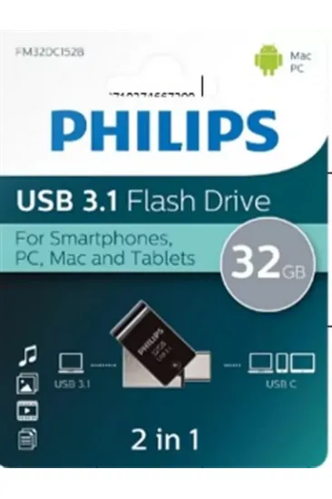 Philips Fm32dc152b/00 32gb 2 In 1 Type-c/usb 3.1 Siyah Gri Usb Bellek Philips Fm32dc152b/00 32gb 2 In 1 Type-c/usb 3.1 Siyah Gri Usb Bellek