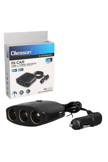 Olesson 1635 12-24v Çift Usb Girişli 100w 70 Cm Kablolu 3'lü Araç Çakmak Çoklayıcı 100x66x40mm Olesson 1635 12-24v Çift Usb Girişli 100w 70 Cm Kablolu 3'lü Araç Çakmak Çoklayıcı 100x66x40mm