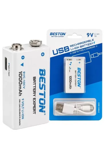 Beston 9vc-10cv 9v 1000mah Type-c Şarj Edilebilir Li-ıon Lityum Pil Ve Şarj Kablosu Beston 9vc-10cv 9v 1000mah Type-c Şarj Edilebilir Li-ıon Lityum Pil Ve Şarj Kablosu