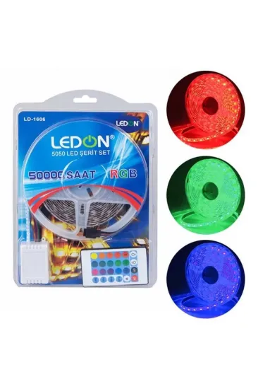 Ledon Ld-1606 Su Geçirmez 5 Metre Rgb Şerit Led Animasyon Devreli Adaptörlü Set 5050 3 Çipli Silikonlu Ledon Ld-1606 Su Geçirmez 5 Metre Rgb Şerit Led Animasyon Devreli Adaptörlü Set 5050 3 Çipli Silikonlu