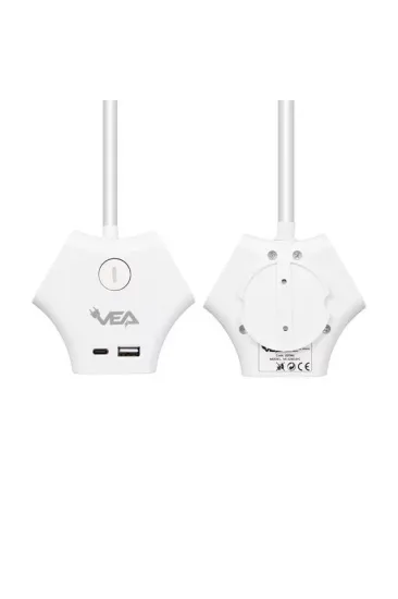 Vea Ve-g903yc 3'lü Usb+ Type-c Girişli Anahtarlı 1.5 Metre Grup Priz Vea Ve-g903yc 3'lü Usb+ Type-c Girişli Anahtarlı 1.5 Metre Grup Priz