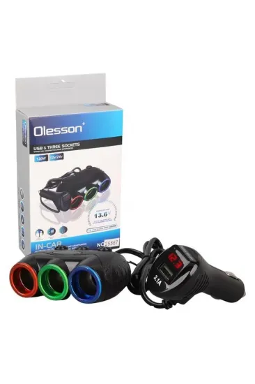 Olesson 1633 12-24v 3lü Usbli 120w 80cm Kablolu Dijital Ekranlı Araç Çakmak Çoklayıcı Olesson 1633 12-24v 3lü Usbli 120w 80cm Kablolu Dijital Ekranlı Araç Çakmak Çoklayıcı