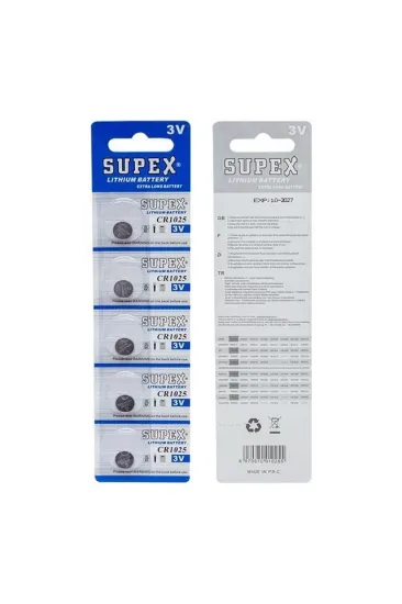 Supex Cr1025 3 Volt Lityum Pil 5'li Paket Supex Cr1025 3 Volt Lityum Pil 5'li Paket
