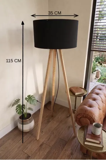3 Ayaklı Tripod Lambader Siyah Kumaş Başlık 3 Ayaklı Tripod Lambader Siyah Kumaş Başlık