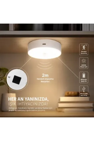 Powermaster Mx-t06 Hareket Sensörlü Şarjlı 6500k Dolap İçi Led Aydınlatma Lambası Akıllı Gece Lambası