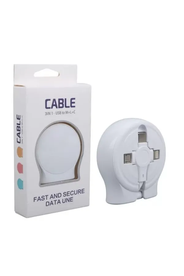 Powermaster Pm-27143 1 Metre Makaralı 3ın1 Şarj Kablosu (lightning - Type-c - Micro Usb)