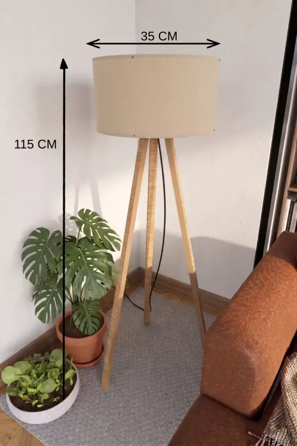 3 Ayaklı Tripod Lambader Bej Kumaş Başlık 3 Ayaklı Tripod Lambader Bej Kumaş Başlık
