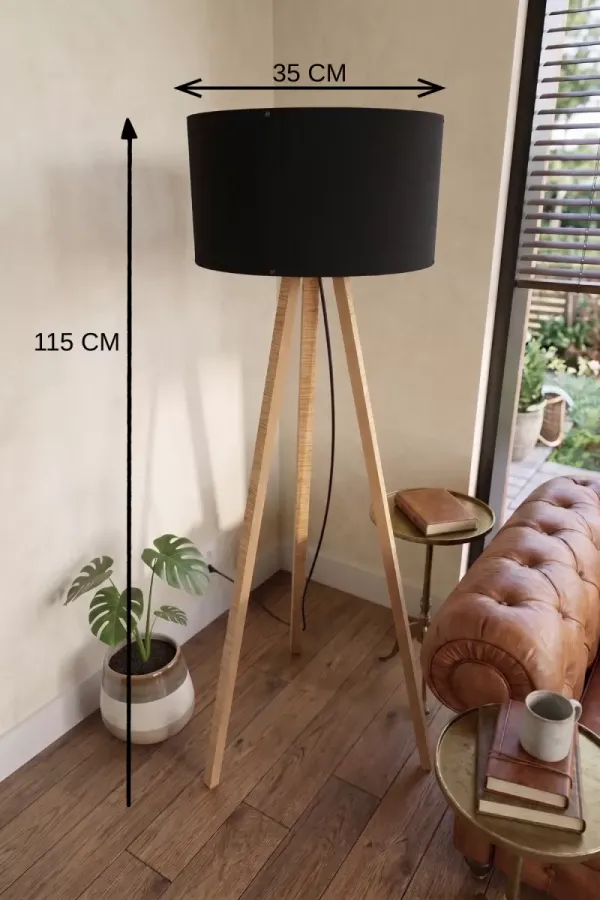 3 Ayaklı Tripod Lambader Siyah Kumaş Başlık