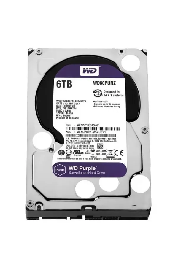 Western Digital Wd60purz 6 Tb Sata6 64mb 7-24 Purple Harddisk